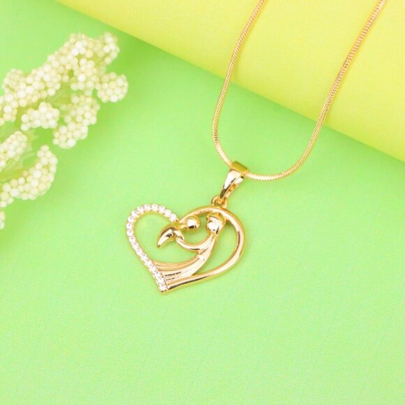 "Rose Gold Mother and Child Heart Pendant with Sparkling Detail, XPPT1327 - Picture 12 of 13